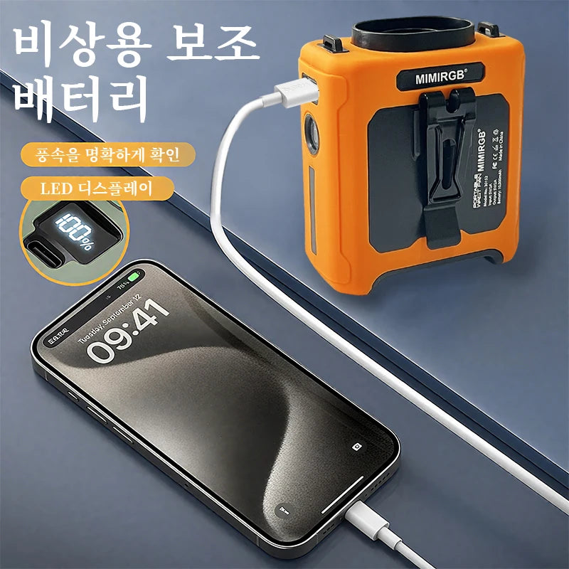 20000Mah Waist Fan Wearable Waist Fan 5-Speed Lightweight 40H Outdoor Hands-Free Cooling Work Site Travel Ooutdoor Long-Distance