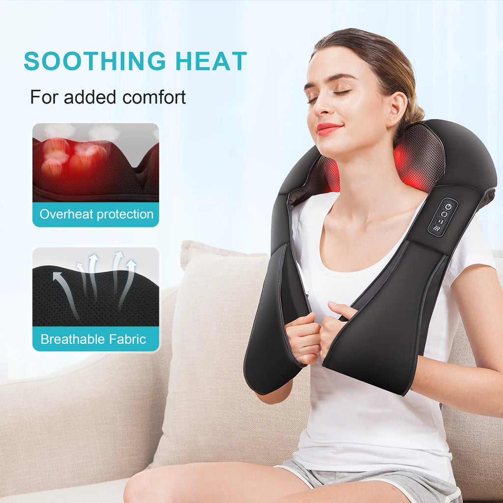 Shiatsu Shoulder Neck Massager with Heating, Deep Tissue 3D Kneading Massager, Use at Home, Car, Office (Black)