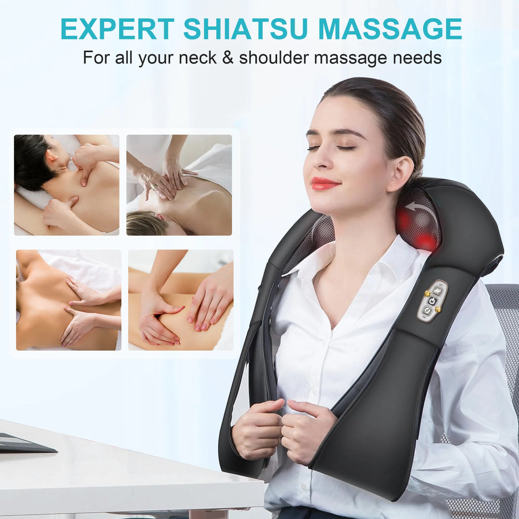 Shiatsu Shoulder Neck Massager with Heating, Deep Tissue 3D Kneading Massager, Use at Home, Car, Office (Black)